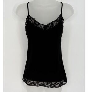 Van Heusen Black Lace Trimmed Cami Tank Top M whimsy goth Witchy edgy 91-10